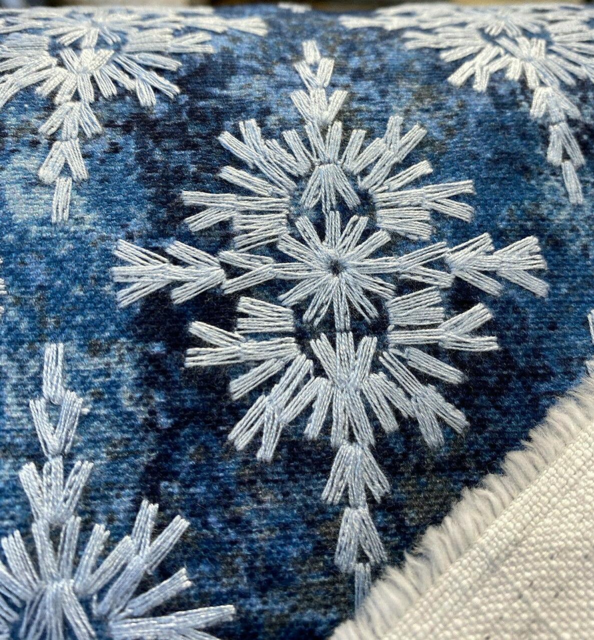 1 Yard P Kaufmann Asterisk Blue Midnight Embroidered Drapery Fabric 54 Inches Wide